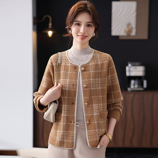 Mother's Spring New Imitation Mink Cashmere Coat Small Chanel Style Fashionable Stylish Short Outer Plaid Middle-aged and Elderly Women's Wear