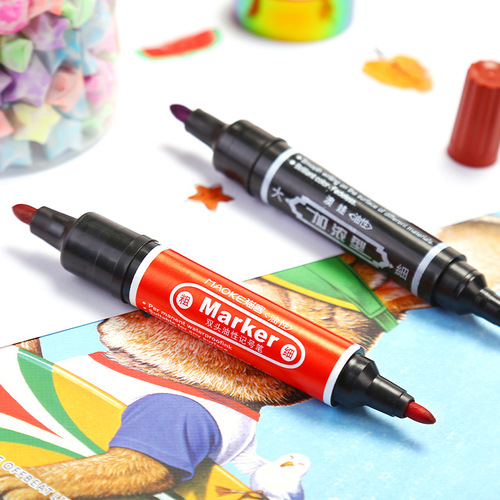 Oily large double-headed marker pen black thick hook line logistics pen kindergarten children's coloring painting pen