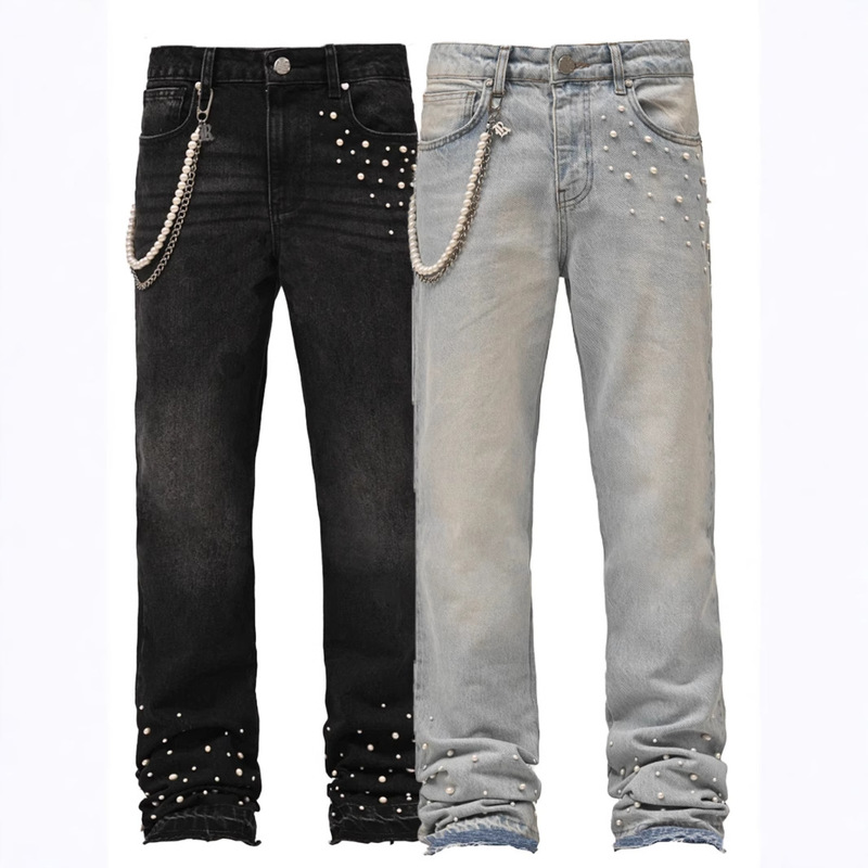 Cross-Border New Men's Denim Straight Pants European and American Street Fashion Ins Popular Elastic Stacked Denim Straight Pants Cross-Border New Men's Denim Straight Pants European and American Street Fashion Ins Popular Elastic Stacked Denim Straight Pants
