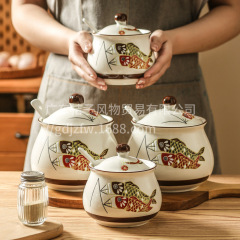 コイ豚油缶陶磁器調味缶蓋付き塩缶キッチン唐辛子油缶高温油かけ辛い生臭物油缶