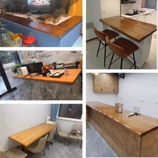 Ash Oak Pine Solid Wood Table Simple Modern Home Wall-Mounted Suspended Transparent High Table Top