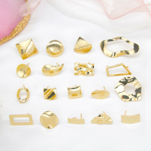 韩版简约铜镀14K真金几何双面拉丝耳钉耳针  diy饰品配件材料