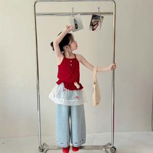 Children's Sling 2025 Summer Girls' Korean-style Solid Color Casual Top Children's Simple Loose Casual Inner Small Mon