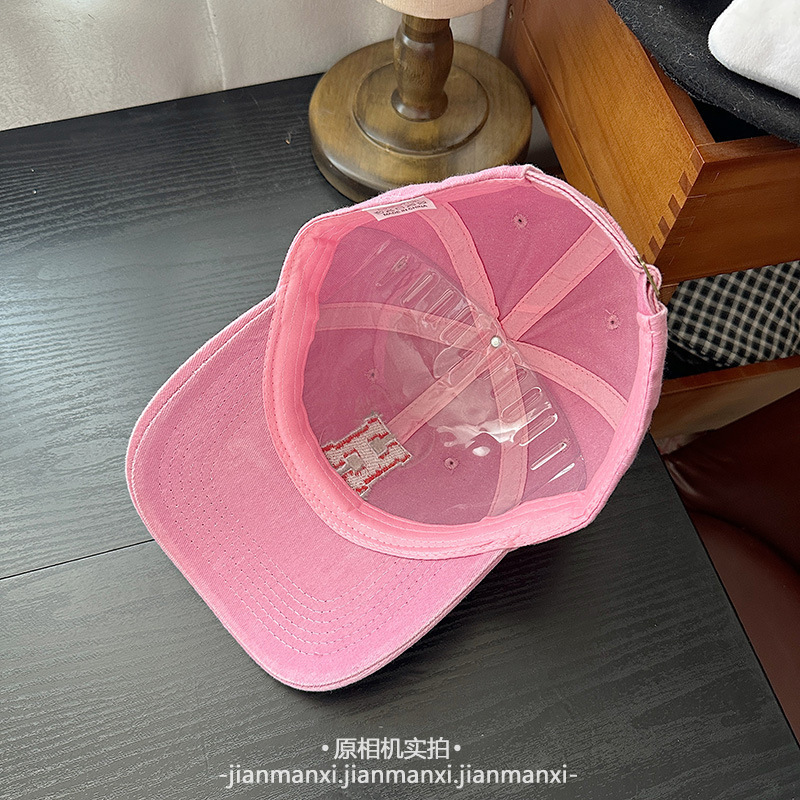 水洗牛仔做旧H字母棒球帽女夏季软顶透气复古美式百搭休闲鸭舌帽|undefined