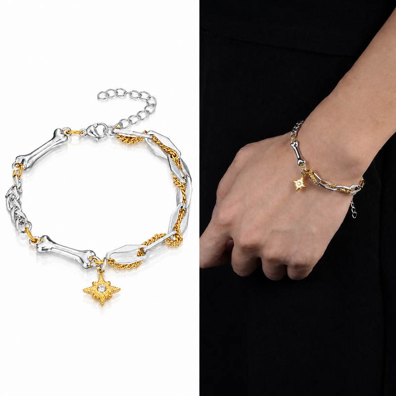 TikTok popular star fragment bone pattern bracelet for men, fashionable and unique, ins-style niche design, light luxury and high-end feel, hand accessory for women TikTok popular star fragment bone pattern bracelet for men, fashionable and unique, ins-style niche design, light luxury and high-end feel, hand accessory for women