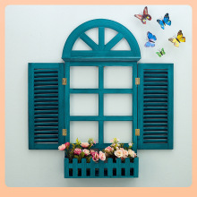 ۶欧式假窗户装饰地中海风格百叶窗木质窗户餐厅墙面装饰壁