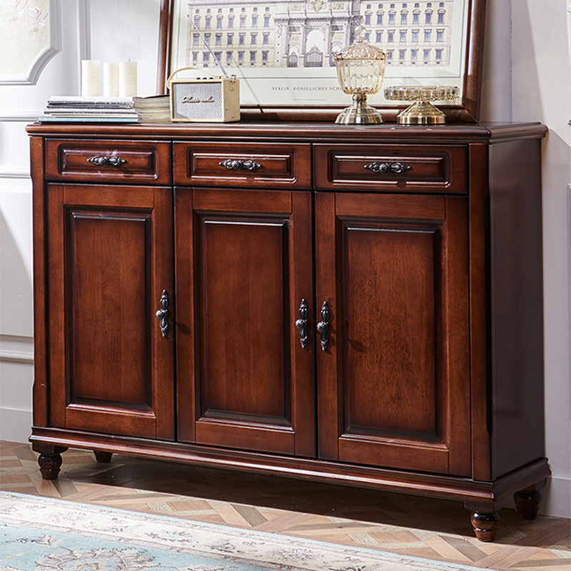 美式乡村实木鞋柜三门两门收纳柜复古多功能家用门口大容量储物柜