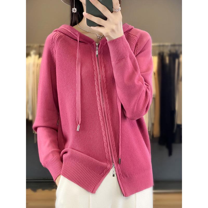 秋冬季连帽开衫女冬百搭针织打底宽松毛衣休闲针织衫纯色外套批发|undefined