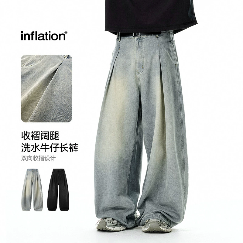 Мужская одежда Jie Zhan | Мужские джинсы-багги в американском стиле, осенняя новинка, свободные повседневные джинсы из выстиранного денима в уличном стиле