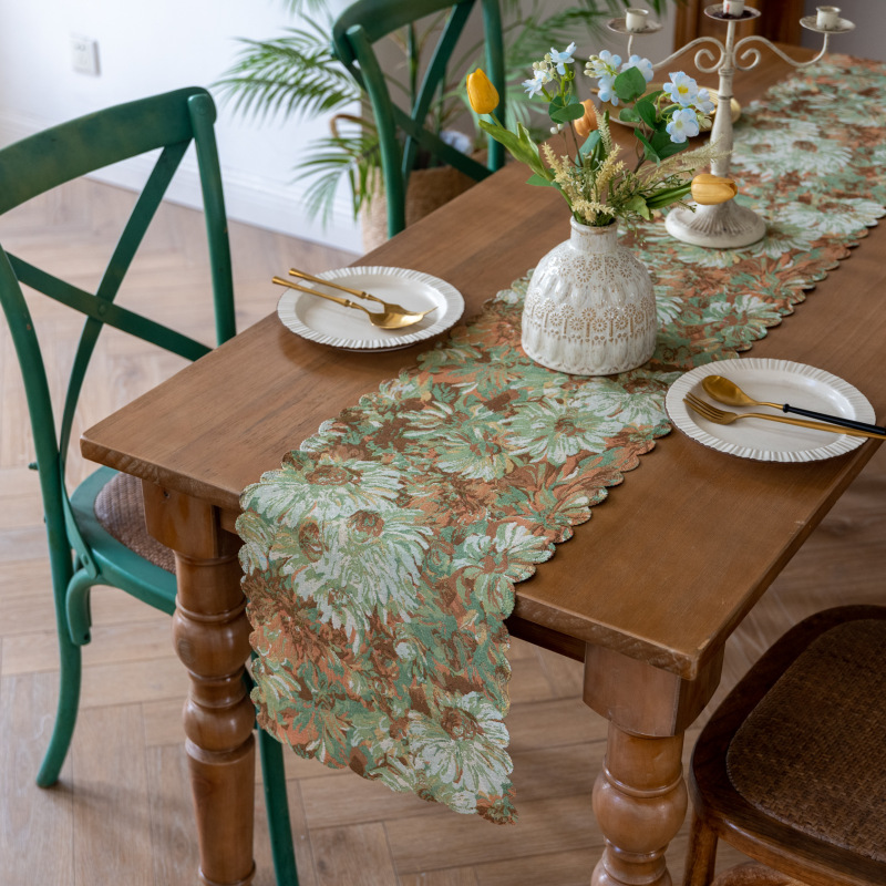 Amazon Cross-Border Best-Selling Table Runner, American Retro Oil Painting Style, Long Holiday Table Runner, Tea Table Decoration, Wholesale in Stock