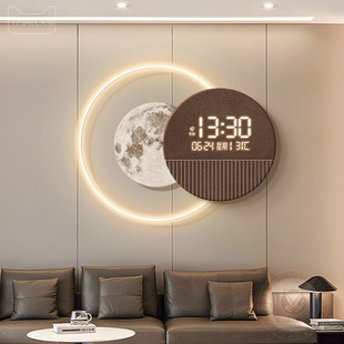Modern Light Luxury Living Room Decorative Painting Digital Display Wall Clock Restaurant Perpetual Calendar Electronic Clock Moon Luminous High-End Clock
