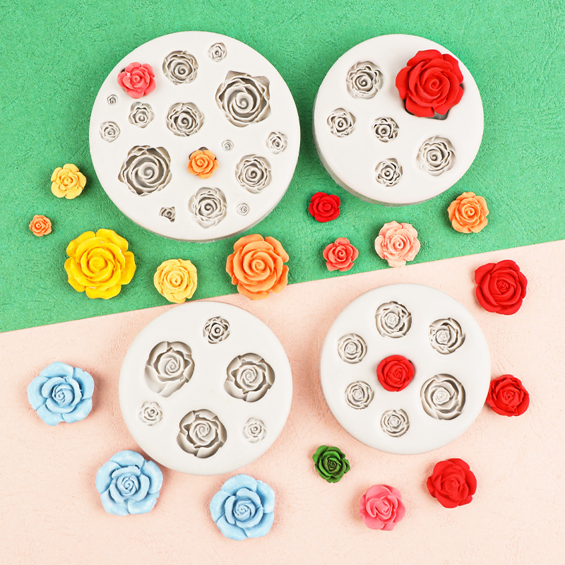 Fondant DIY Rosa molde con hojas flor resina mousse pastel mousse de chocolate decorativo aromaterapia molde