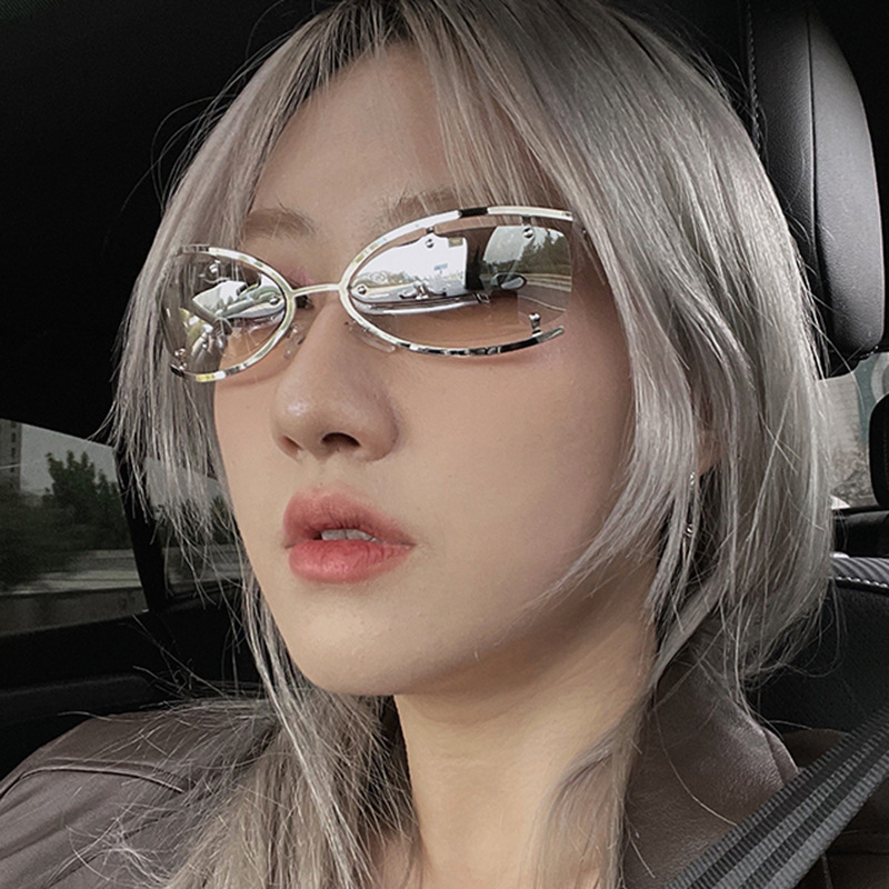 2022 Personalized Metal Cat Eye Sunglasses for Women Personalized Y2K Future Technology Style Sunglasses for Men Half Frame Sunglasses Trend