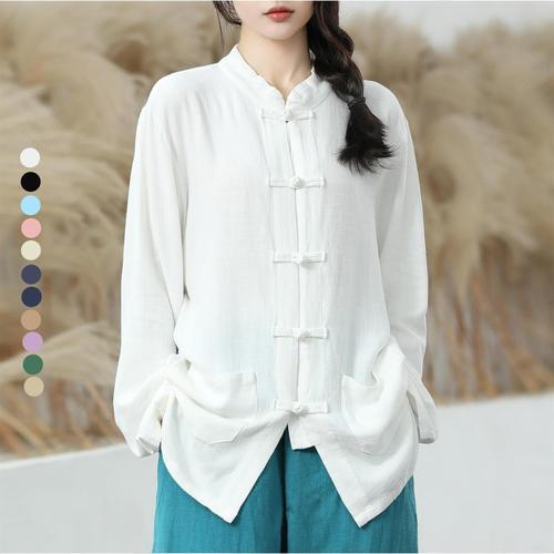 Same style retro clothes buttoned cardigan high-end Tai Chi suit cotton and linen Tang costume Chinese style men's and women's summer style 