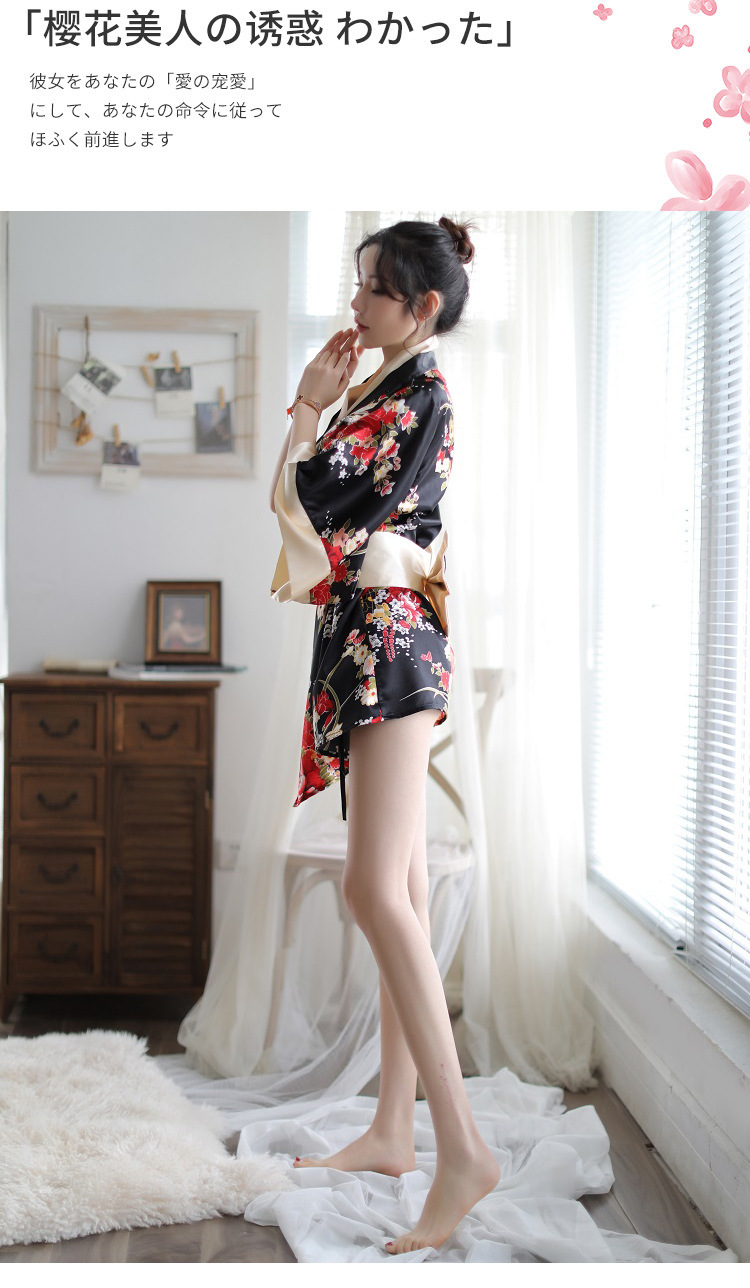 Japanese Print Kimono Robe Set with Thong and Belt, Polyester, One Size — detail image 9
