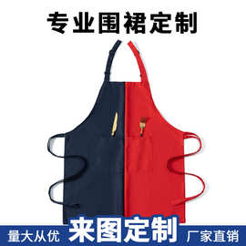 精纺呢防泼水围裙可定制logo印字厂家批发工作服男女厨房广告围腰