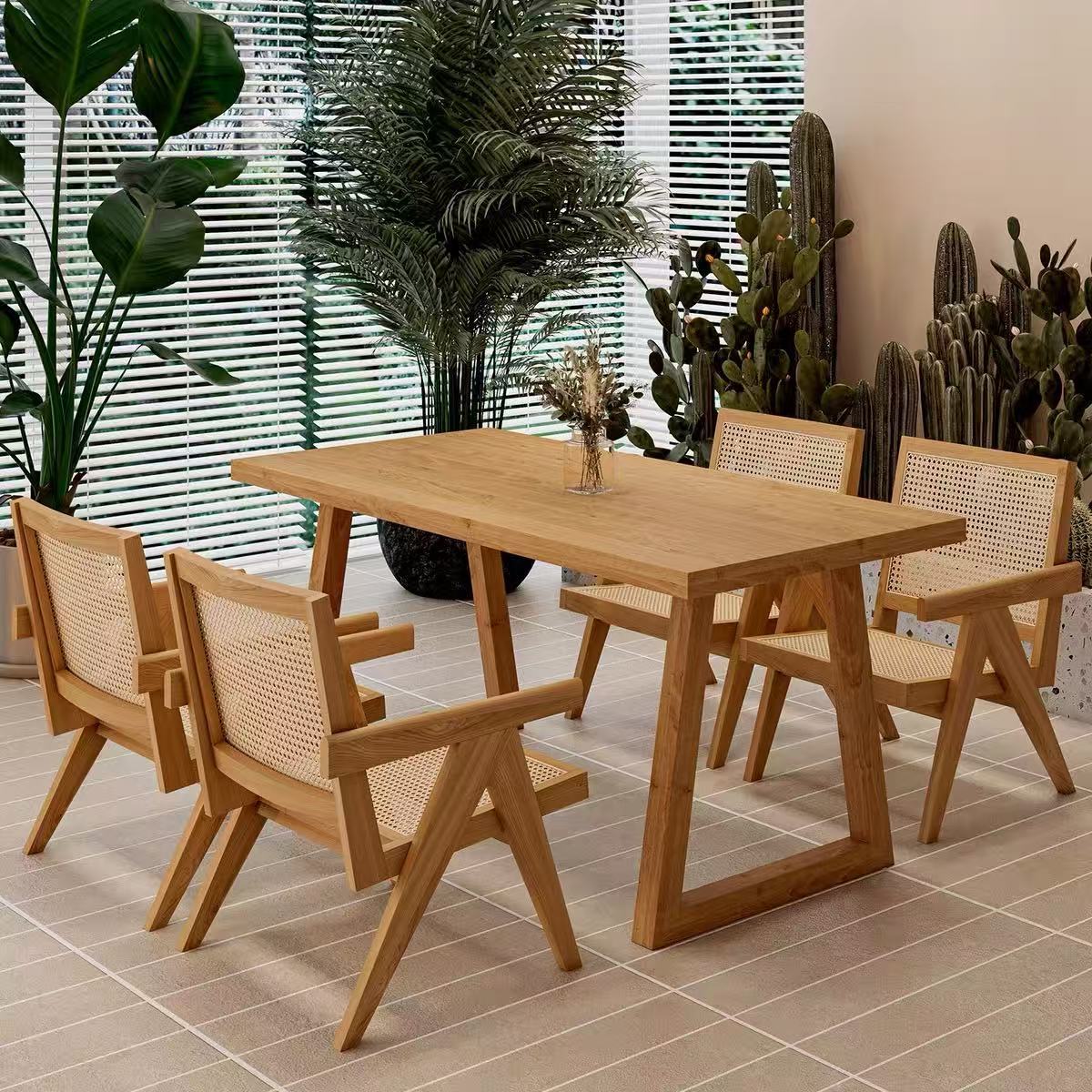 All Solid Wood Table and Chair Combination Square Table Japanese Milk Tea Shop Cafe Rectangular Commercial Restaurant Leisure Table