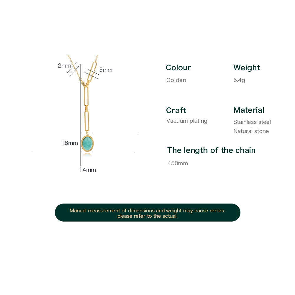 Fashion Oval Stainless Steel Inlay Natural Stone Pendant Necklace 1 Piece