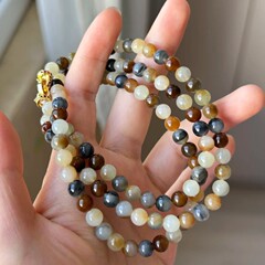 天然新疆和田玉手链青花籽料楼兰三色卡6mm108多圈手串项链工厂