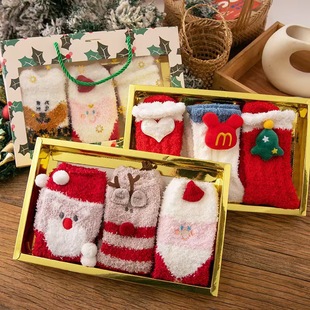 Christmas New Cross-Border Coral Velvet Socks Cute Decorative Pendant Gift Half Velvet Cartoon Sleep Mid-Calf Socks