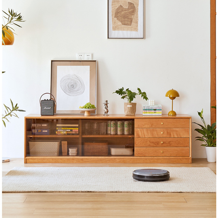 Nordic solid wood TV cabinet living room audio-visual locker small apartment multi-functional storage side cabinet floor cabinet