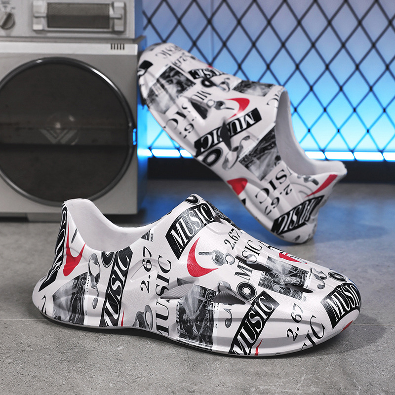 Zapatos con agujeros de coco, sandalias de graffiti para hombres y mujeres, ropa exterior EVA, suela gruesa, zapatos de mierda, zapatos de playa, sandalias para hombres