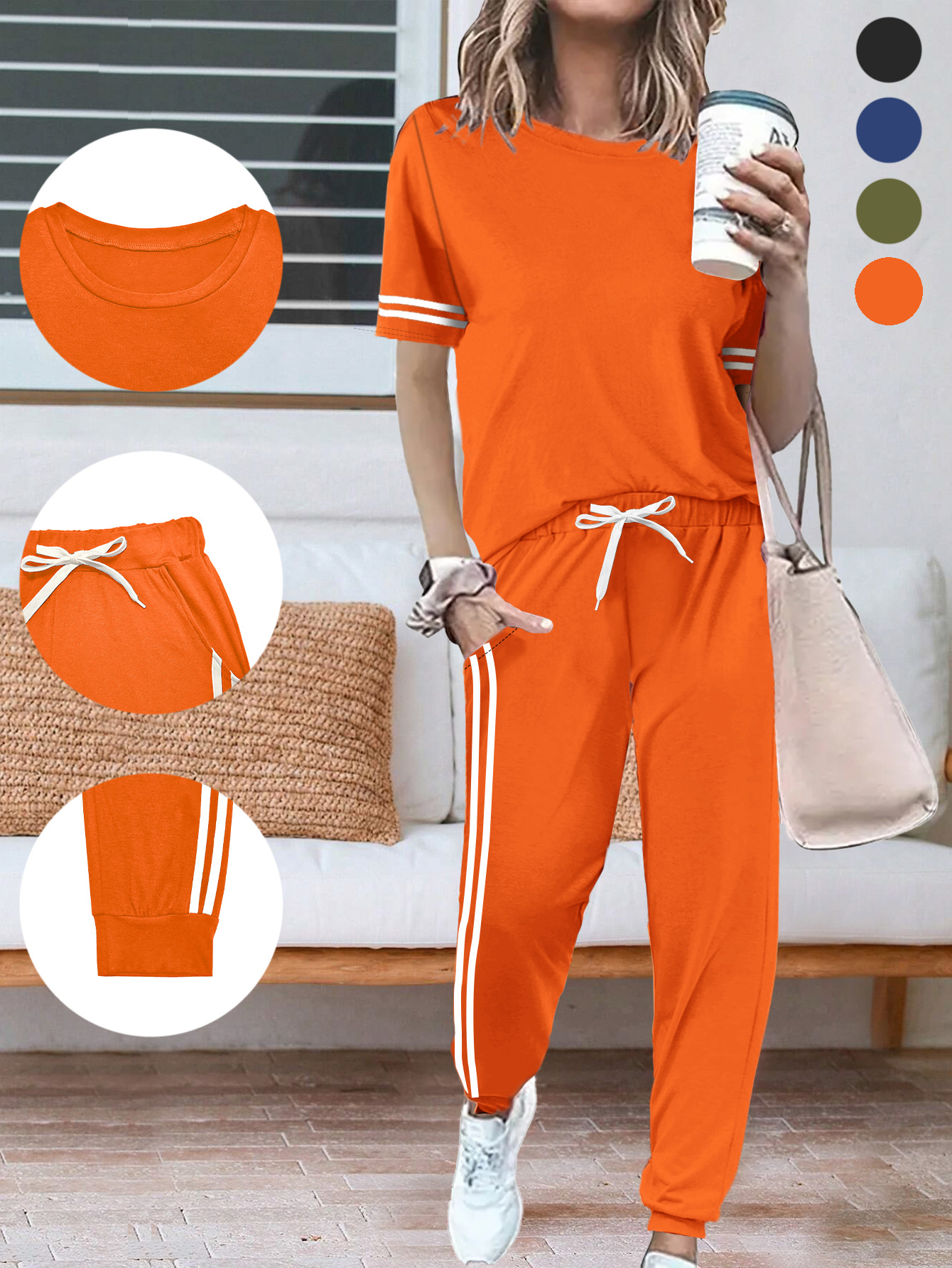 Women's Short Sleeve T-Shirt And Pants Two-Piece Set Casual Comfort Summer Outfit Soft Cotton Blend_ecoleips.com
