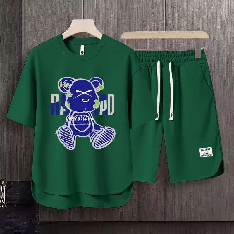 Ensemble t-shirt et short homme été texture gaufrée décontracté_voghion.com