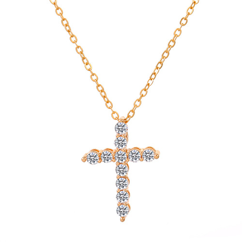Cross-border new full diamond cross necklace women's European and American style creative design geometric clavicle chain punk hip-hop neck chain