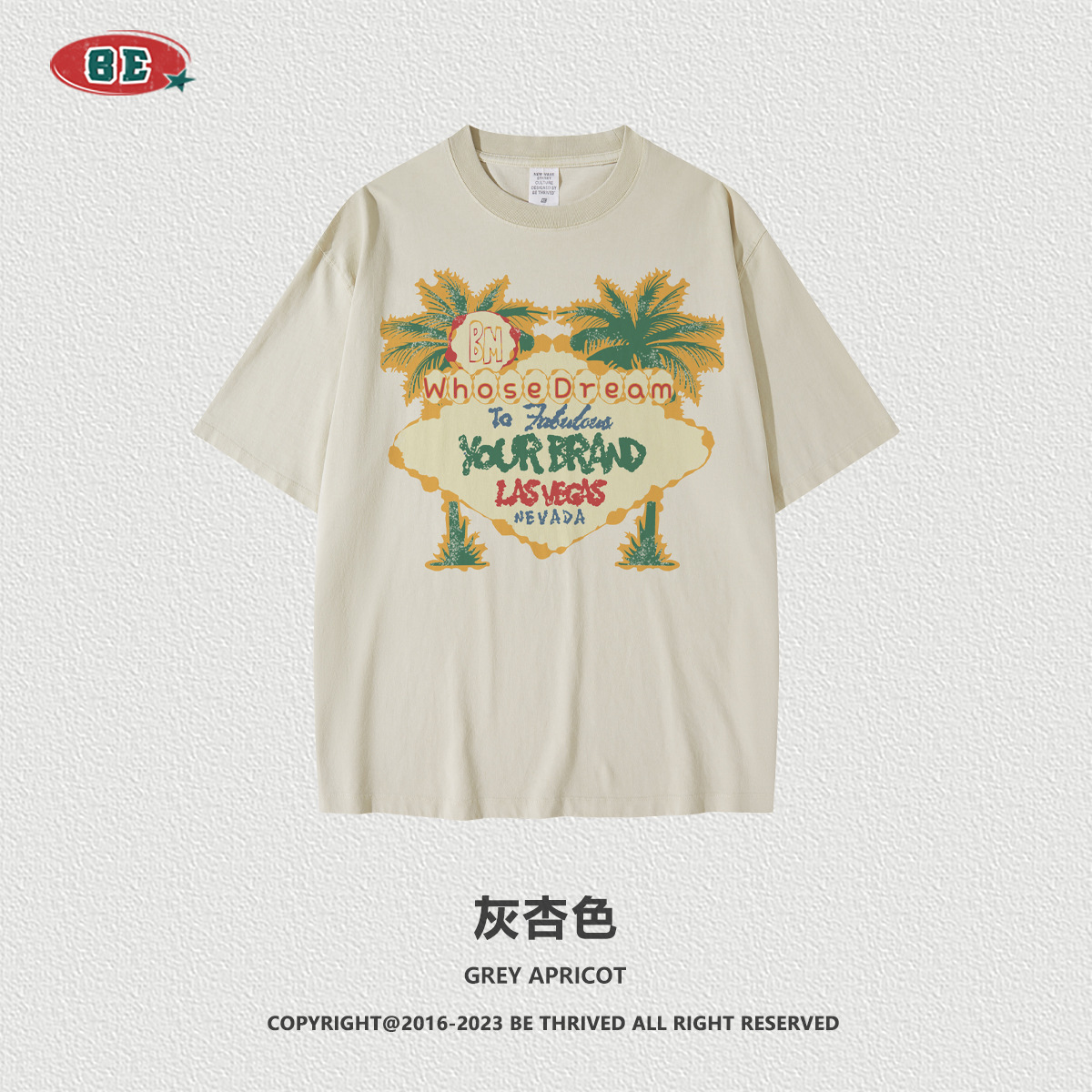 Camiseta de Marca BE para Hombre, Colección Primavera/Verano 2025, Estilo Vacaciones en la Costa Oeste, con Estampado de Palmeras, Manga Corta, Holgada, Moderna, Casual y Versátil