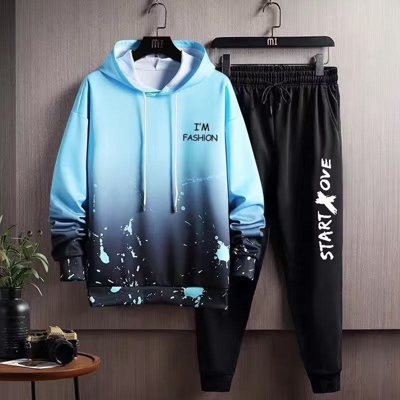 Sports Casual suit Men's Autumn New Korean Fashionable Loose Gradient Hooded Sweat with Casual Pants Sports Casual suit Men's Autumn New Korean Fashionable Loose Gradient Hooded Sweat with Casual Pants