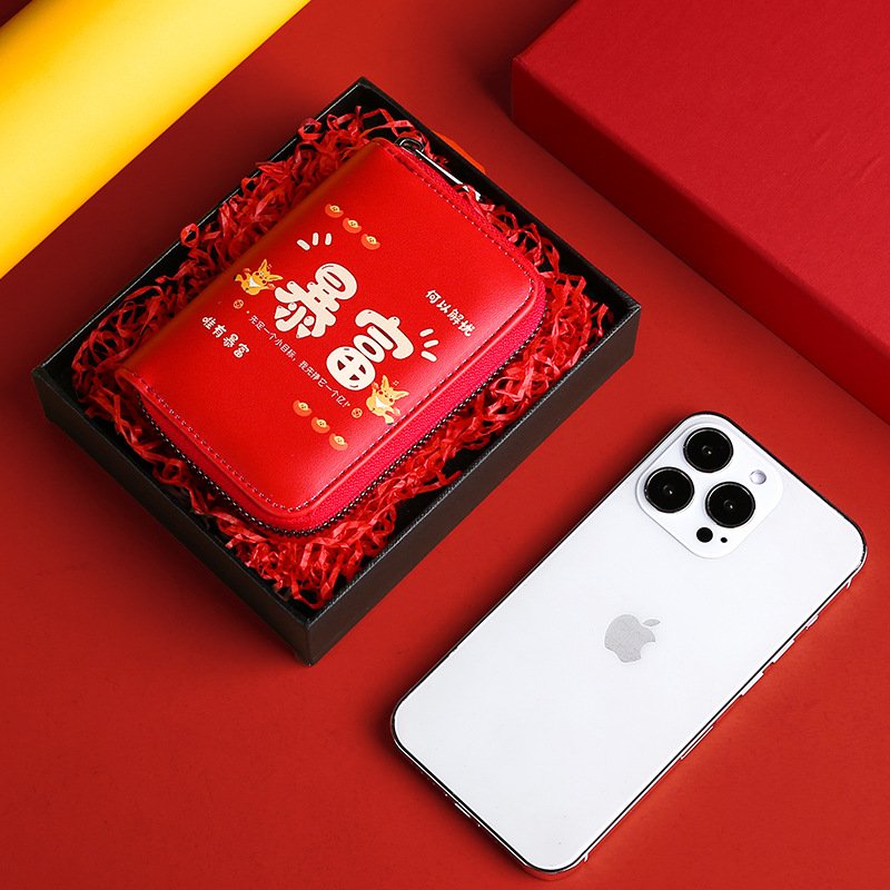 Bonito tarjetero para mujer, almacenamiento para monedas de la suerte y documentos de identidad, tarjetero con cremallera anti-degaussing, tarjetero todo en uno para buena suerte y riqueza.