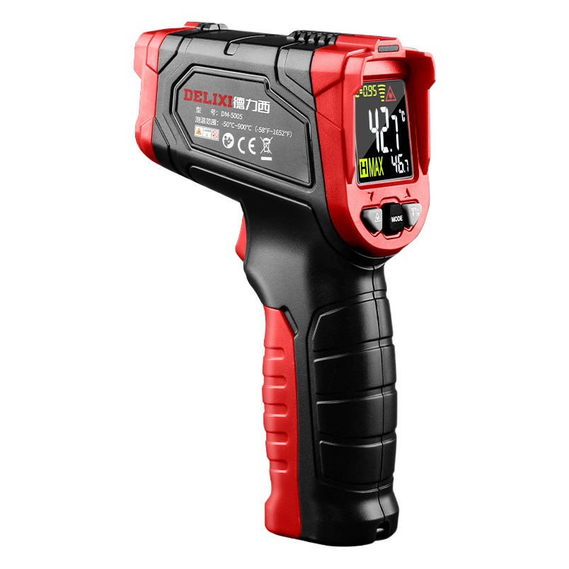 Termómetro infrarrojo Delixi de mano industrial, pistola para medir temperatura de aceite en cocina, venta al por mayor.