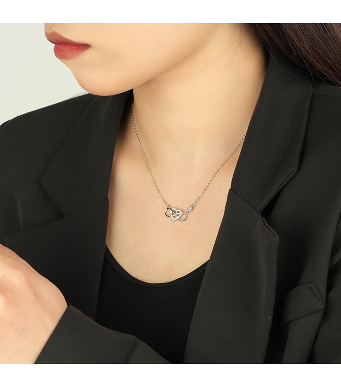 925 Sterling Silver Material Heart Shape Pattern All Seasons Season 925 Sterling Silver Zircon Plating Inlay Heart Shape Pendant Necklace