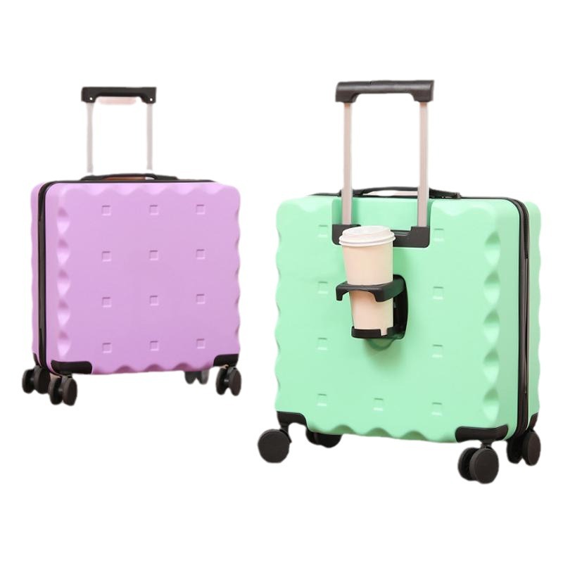 Maleta de embarque de 18 pulgadas tipo galletas maleta de alto valor facial pequeña maleta de tracción de embarque encantadora