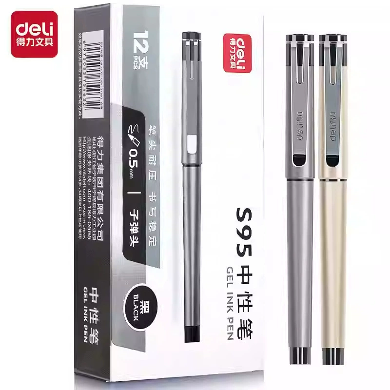 Гелевая ручка Deli S95 с наконечником 0,5 мм (черная), студенческая ручка большой емкости для письма, гладкая офисная ручка для подписи