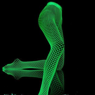 Green White Silk Luminous Stockings American Reflective Fluorescent Pantyhose Summer Sexy Cut Out Fishnet Stockings Disco Nightclub Socks