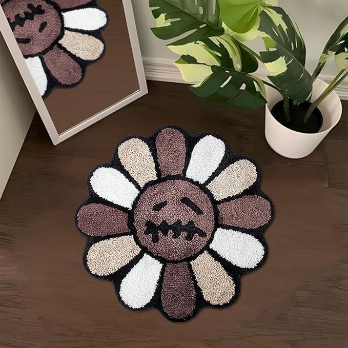 Cross-Border Hot Selling Flower Smiley Round Carpet Thickened Imitation Cashmere Bedroom Decorative Blanket Bathroom Absorbent Non-Slip Floor Mat