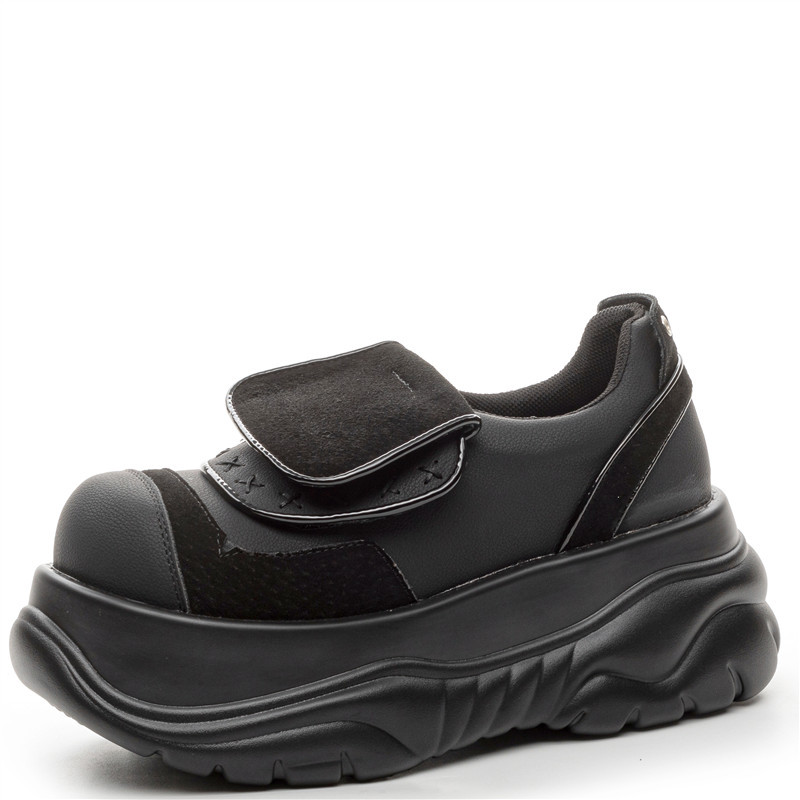 여성용 두꺼운 밑창 플랫폼 신발 새로운 펑크 높이 증가 8cm 틈새 벨크로 고스 스타일 캐주얼 로퍼 여성용