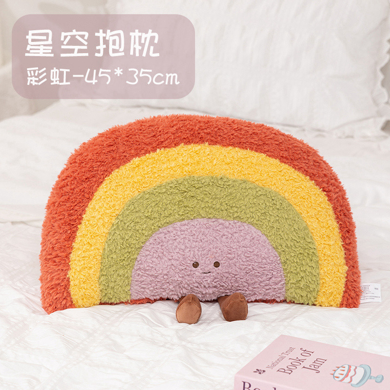 Arco iris luna sol estrellas almohada lindo sofá cojín regalo juguetes de peluche emoticona divertida al por mayor