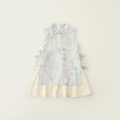 夏の子供服の女の子の袖なしの新型の民国のチャイナドレスの民族風のワンピースの女の子の唐の服装の漢服の新型