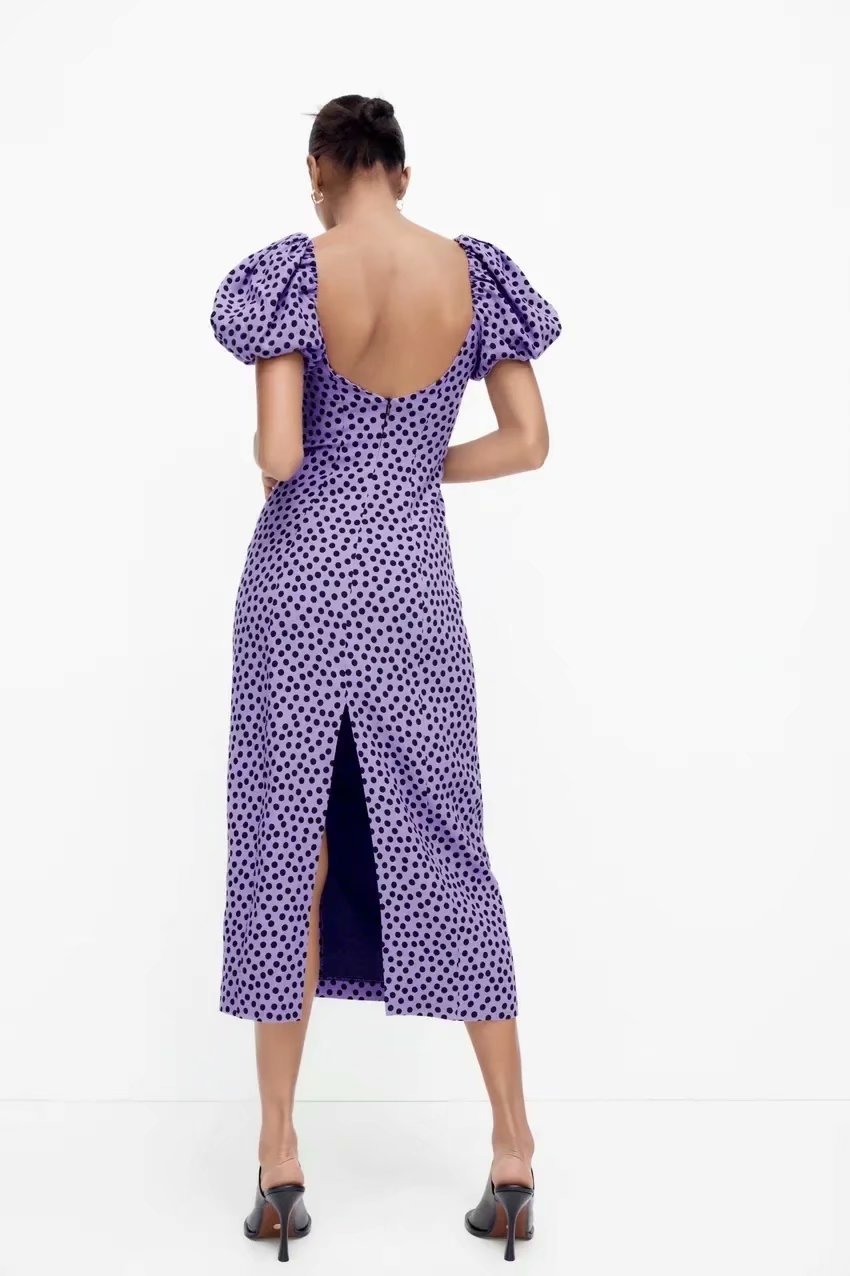 polka dot printing slim slit midi dress nihaostyles clothing wholesale NSAM82616