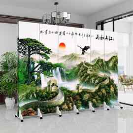 屏风隔断墙迎客松国画大气中式酒店办公室客厅大堂遮挡折叠