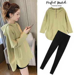 Maternity clothing fashionable all-match loose hooded front short back long pullover spring sweater