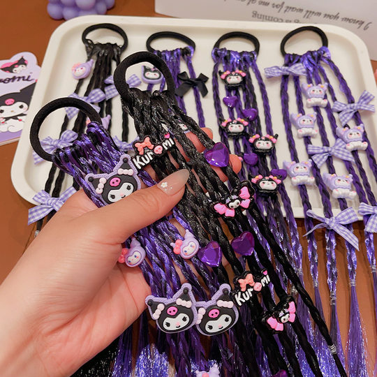 Kulomi Wig Braid Children's Hair Ring Sweet Cool Girl Boxing Braid High Pony Tail Headrope Girls' Hair Rope Headwear
