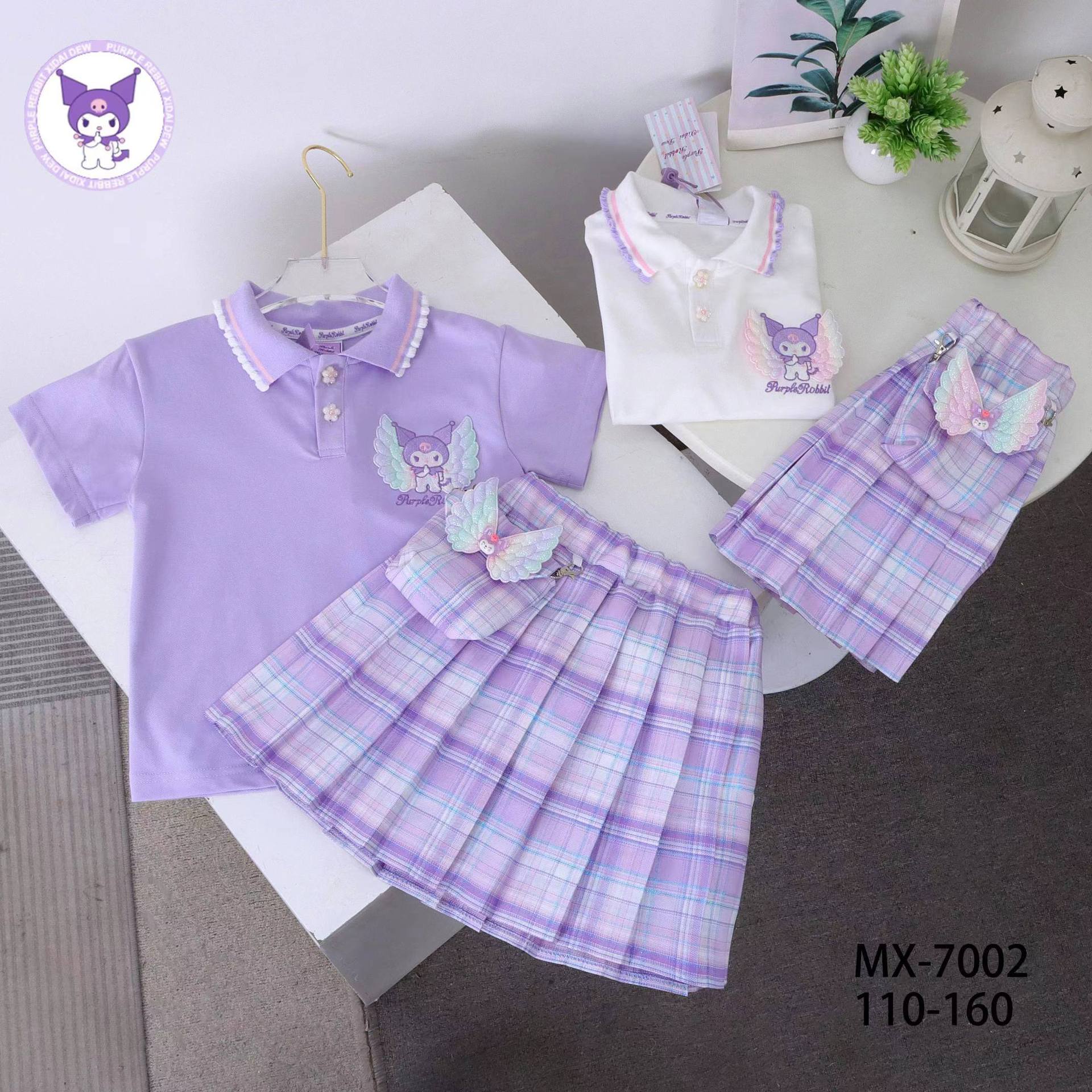 Jimo Kleidung Mädchen Sanrio Polo Kragen 2024 Sommer Tasche Tasche Große Kinder Set Rock_voghion.com