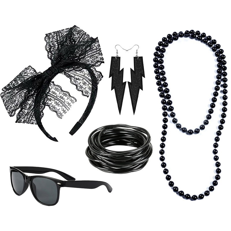 80's negro diadema gafas pendientes pulsera cadena del grano carnaval partido traje de baile