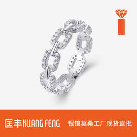 欧美亚马逊跨境八字扣戒指 S925纯银戒指闭口浑身全莫桑戒指婚戒