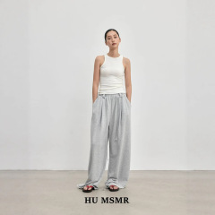 广州十三行HUMSMR秋上新设计感简约宽松阔腿休闲裤配腰绳L1515