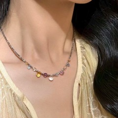 高级感原创设计糖果色紫水晶黄水晶碎银子项链女七夕礼物颈链